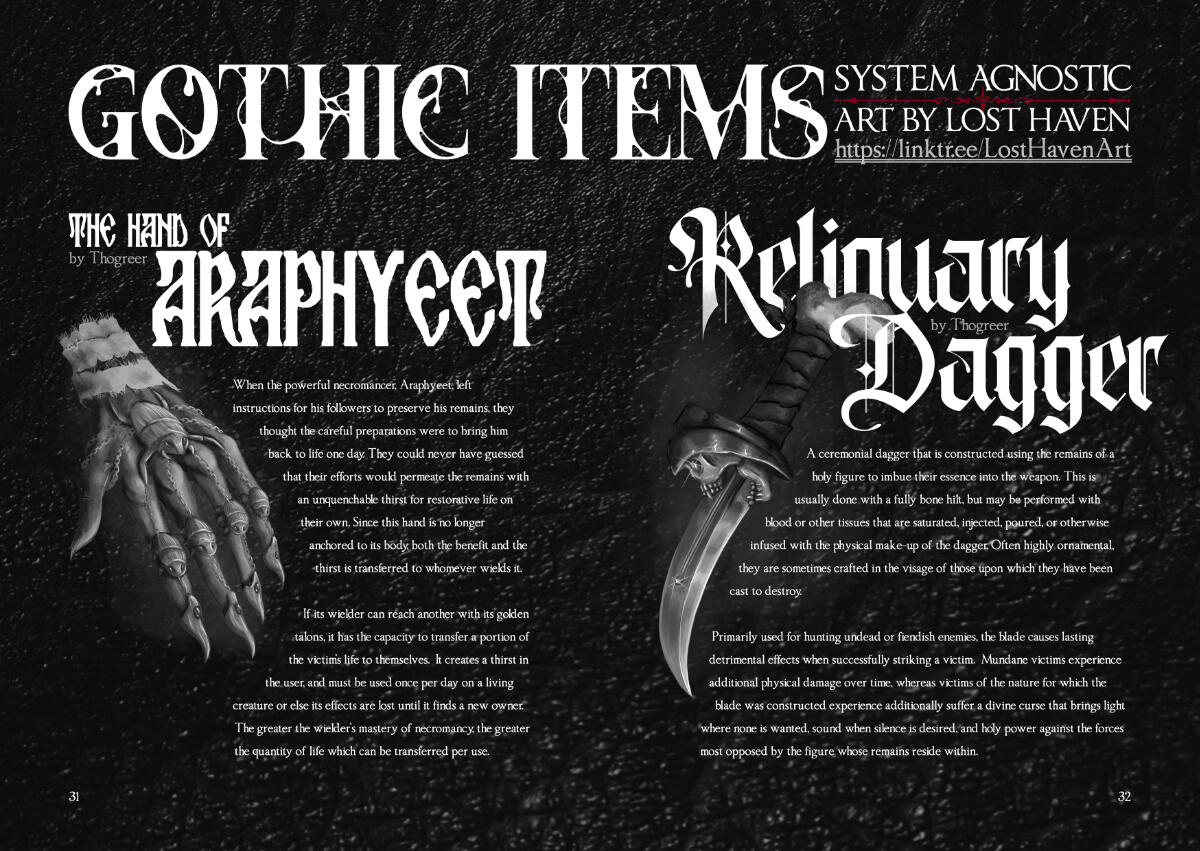 gothHoblin&#39;s Grimoire Issue 1 internal spread layout